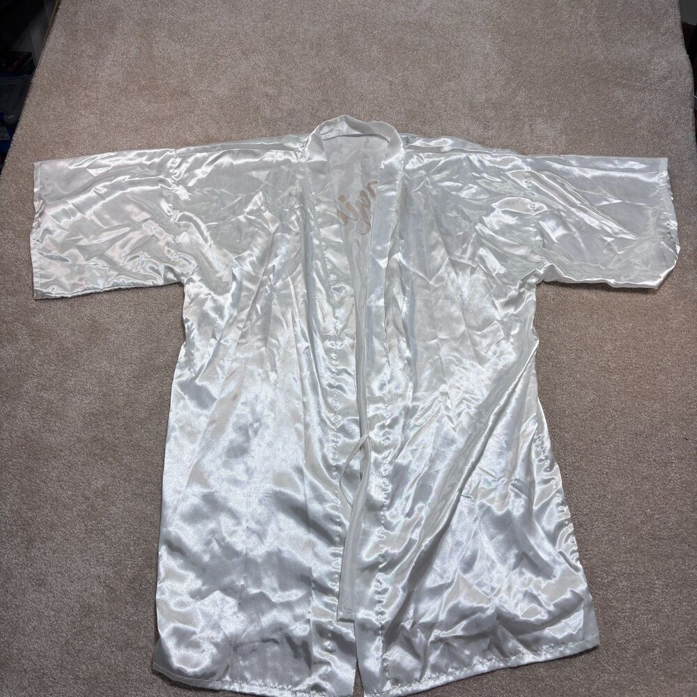 Bride White Satin  Style Robe Lace Trim Gold-“Bride” Embroidered One Size